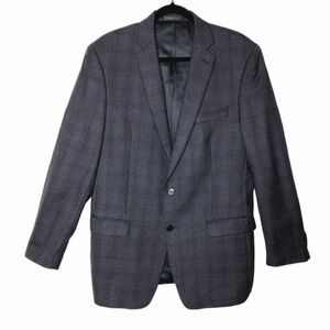 Calvin Klein Men's Plaid 42L Gray Plaid 100% Wool Blazer Two Button Suit Jacket